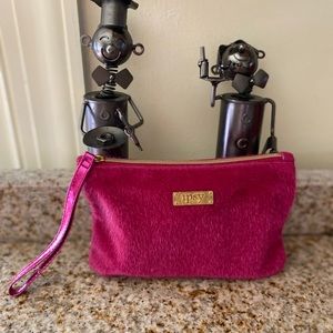 Ipsy Fuzzy Hot Pink and Gold Cosmetic Bag
